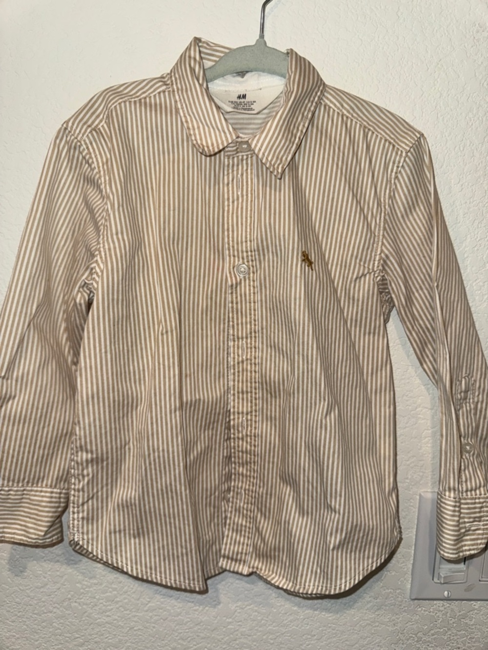 H&M Boys Beige and White Striped Long-Sleeve Button-Down Shirt